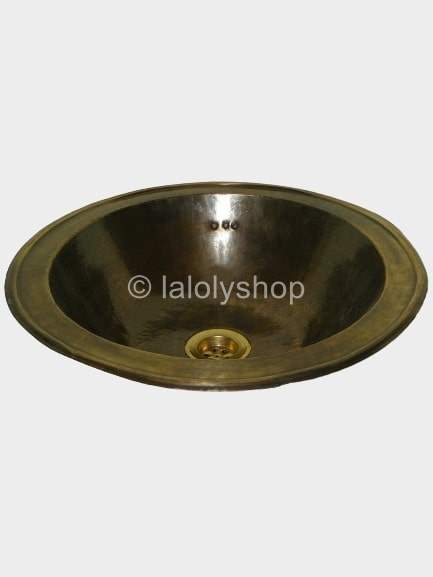 Vasque en cuivre patiné bronze marocaine ronde 38 cm - à encastrer
